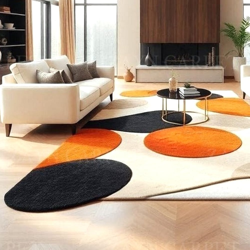 Handcrafted Orange Circle Abstract Living Room Rug